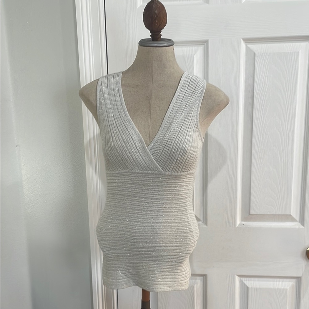 White House Black market metallic Silver sparkle Sleeveless Knit Top women’s S